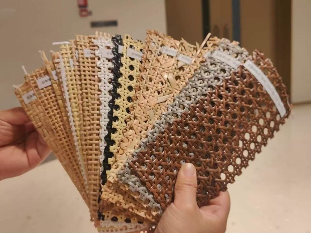 Plastic rattan webbing rolls in different colors