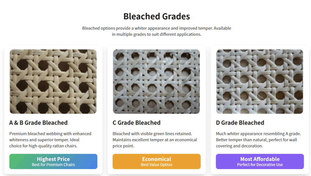 Comparison of Grade A and Grade C rattan on light wood