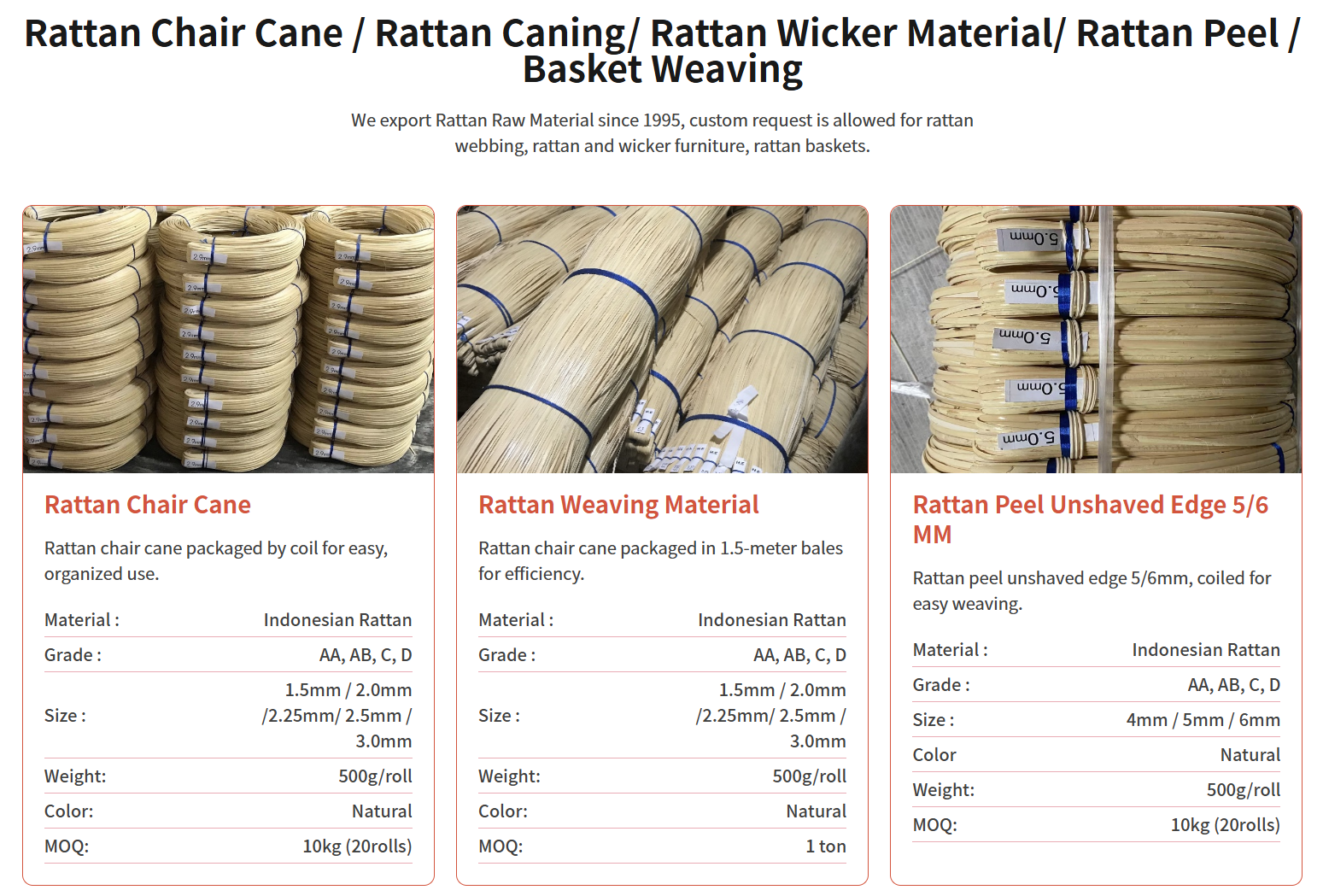 Visual guide to cane grading Chair cane samples showing grade differences