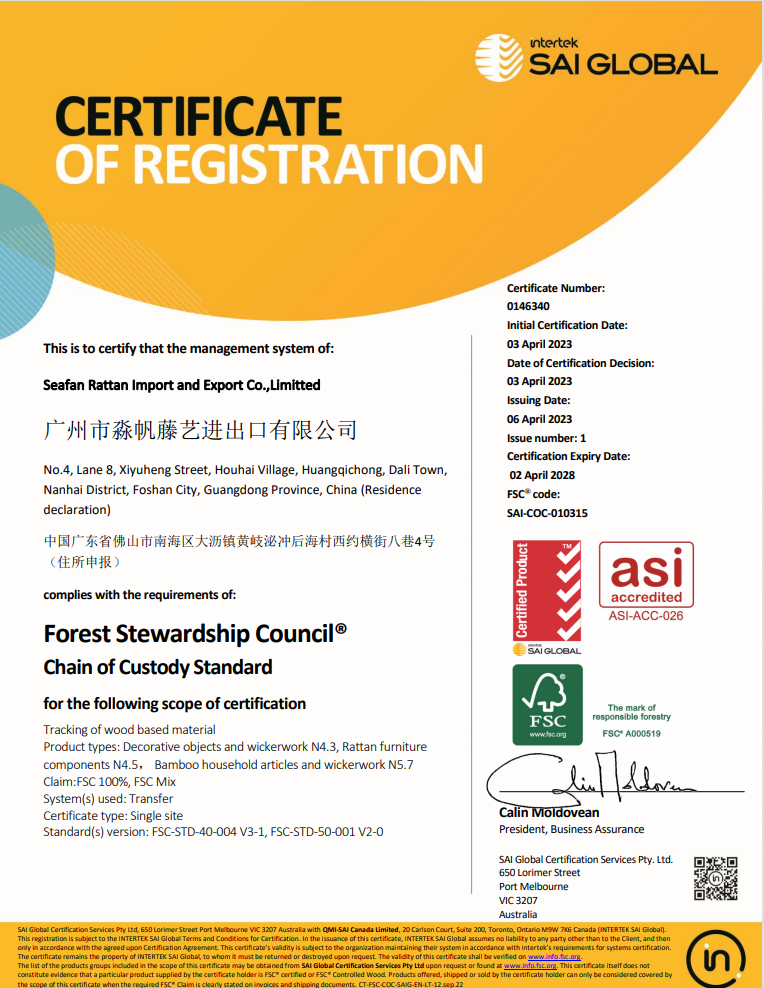 Import requirements and FSC options import and FSC-certified rattan