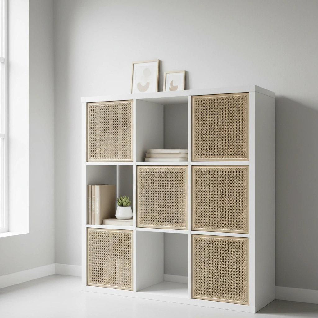 7. IKEA KALLAX Hack: Adding Rattan Inserts to Cubes