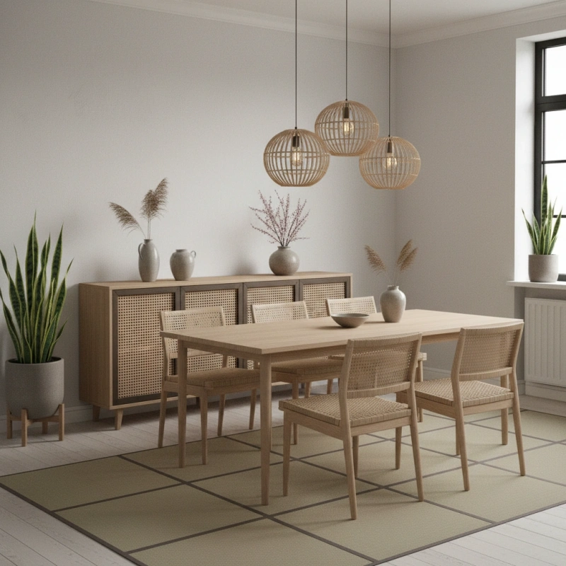 Dining area with rattan chairs