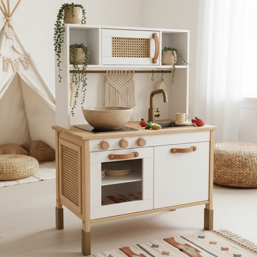 IKEA DUKTIG Play Kitchen Rattan Hack (Boho Style for Kids)