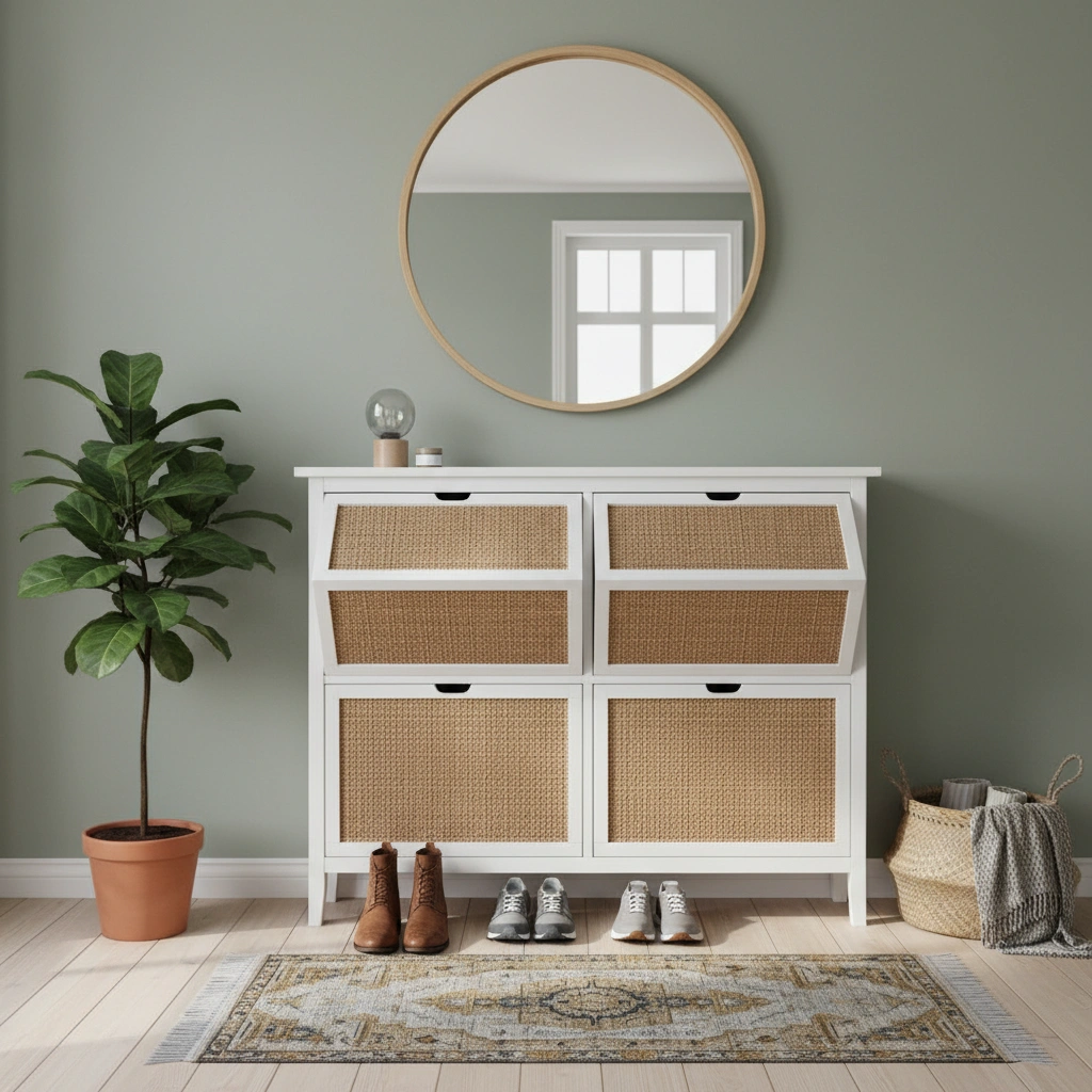 IKEA HEMNES Shoe Cabinet Rattan Hack for Entryways