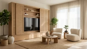 IVAR-Schrank mit schwarzer Farbe und Rattan