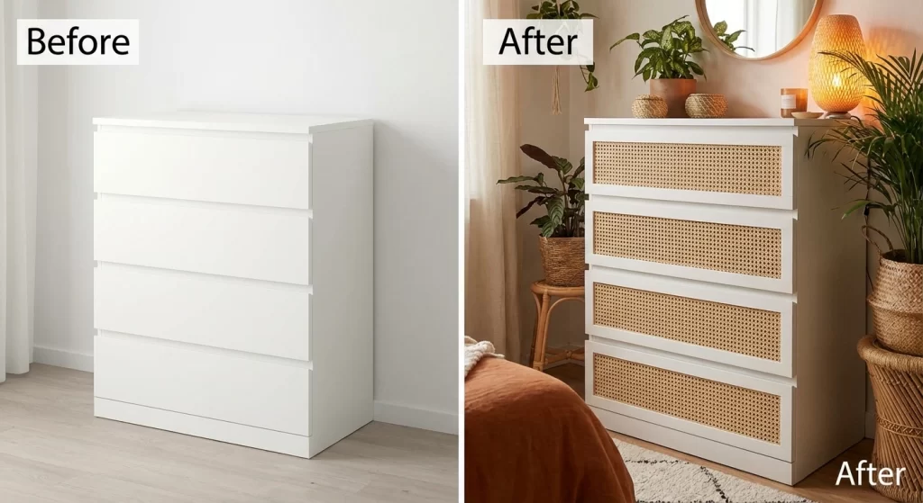 Plastic rattan webbing on cabinet doors