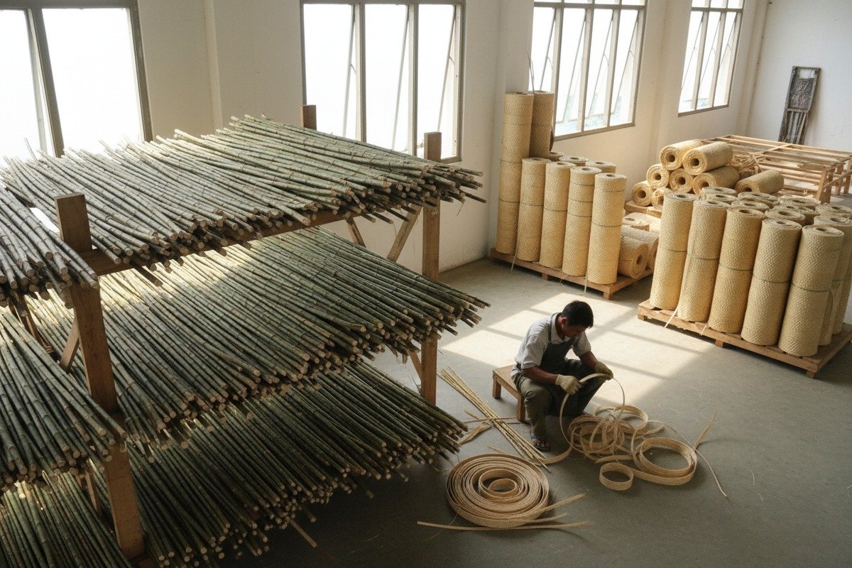 Natural materials used in manufacturing high-quality rattan cane webbing for furniture production (ID#1)