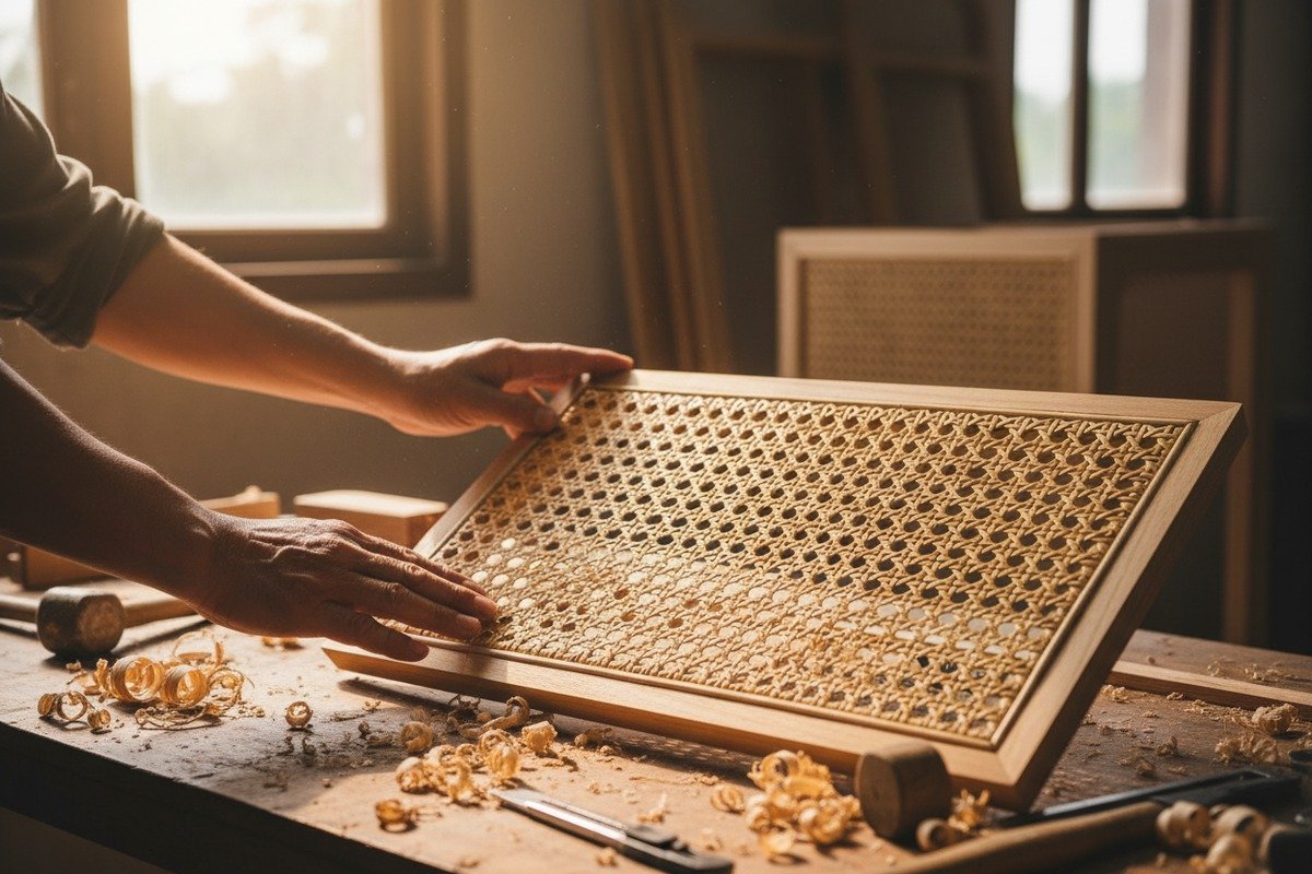 Visual and tactile methods to distinguish quality between natural and synthetic cane webbing (ID#4)