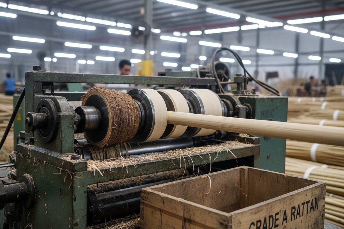Hand-Weaving Rattan Cane Steps Traditional hand-weaving steps for rattan cane webbing using warp and weft strands (ID#3)