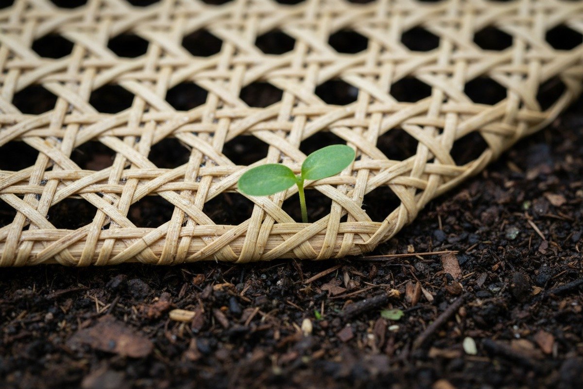 Fully biodegradable natural rattan webbing decomposing into organic matter for circular economy (ID#3)