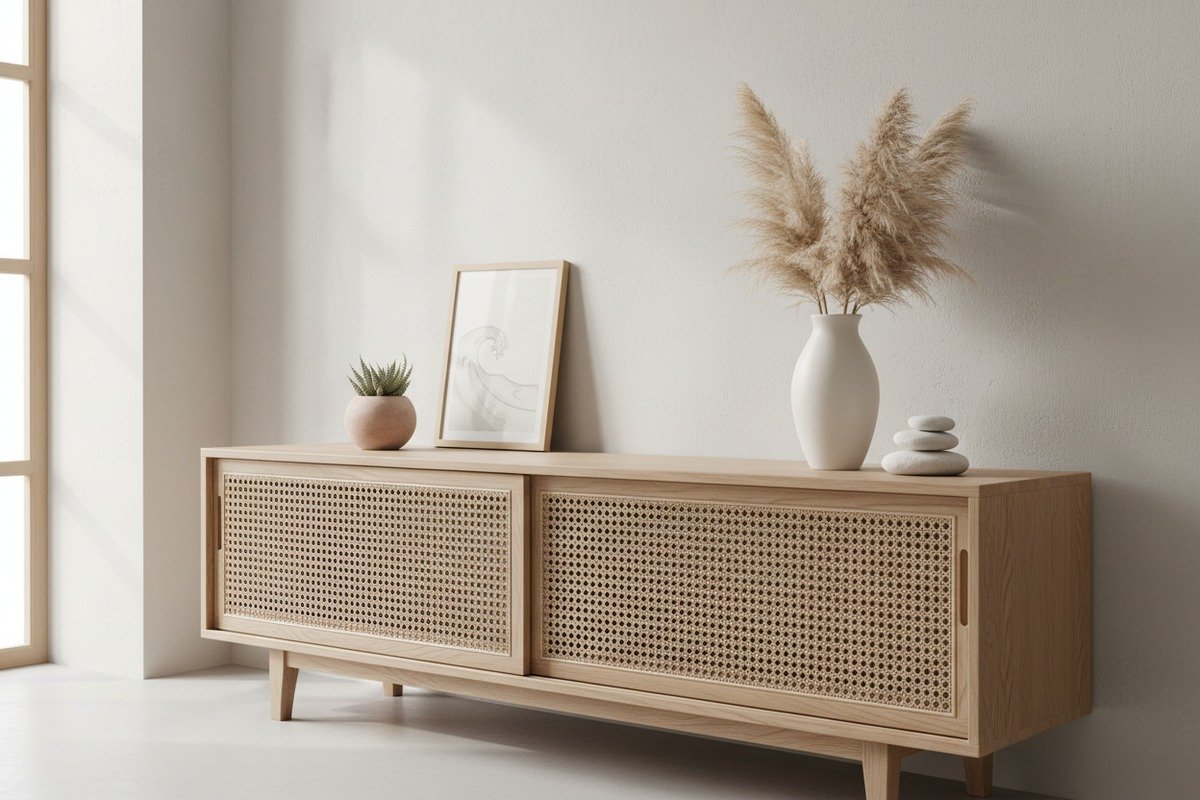 Modern Bleached Rattan Design Light bleached rattan cane webbing used in modern Scandinavian and coastal furniture designs (ID#2)