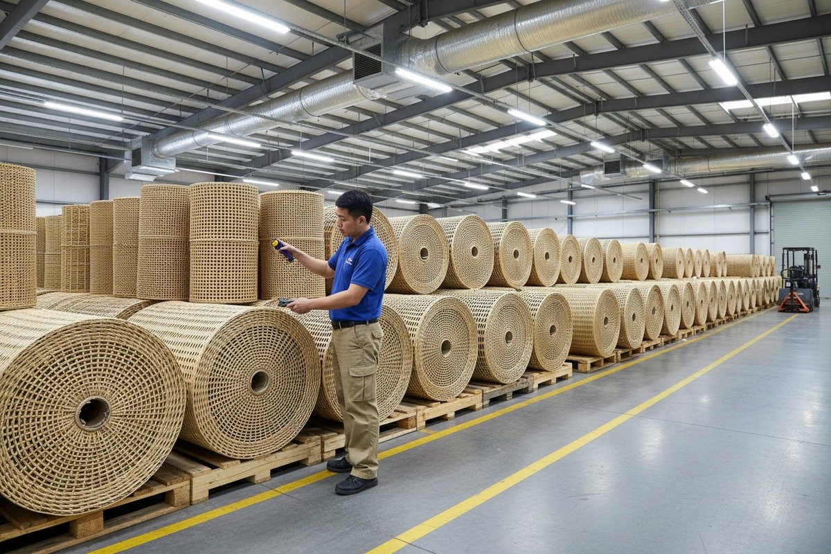 Soaking rattan webbing in warm water to maintain pliability during furniture installation (ID#5)