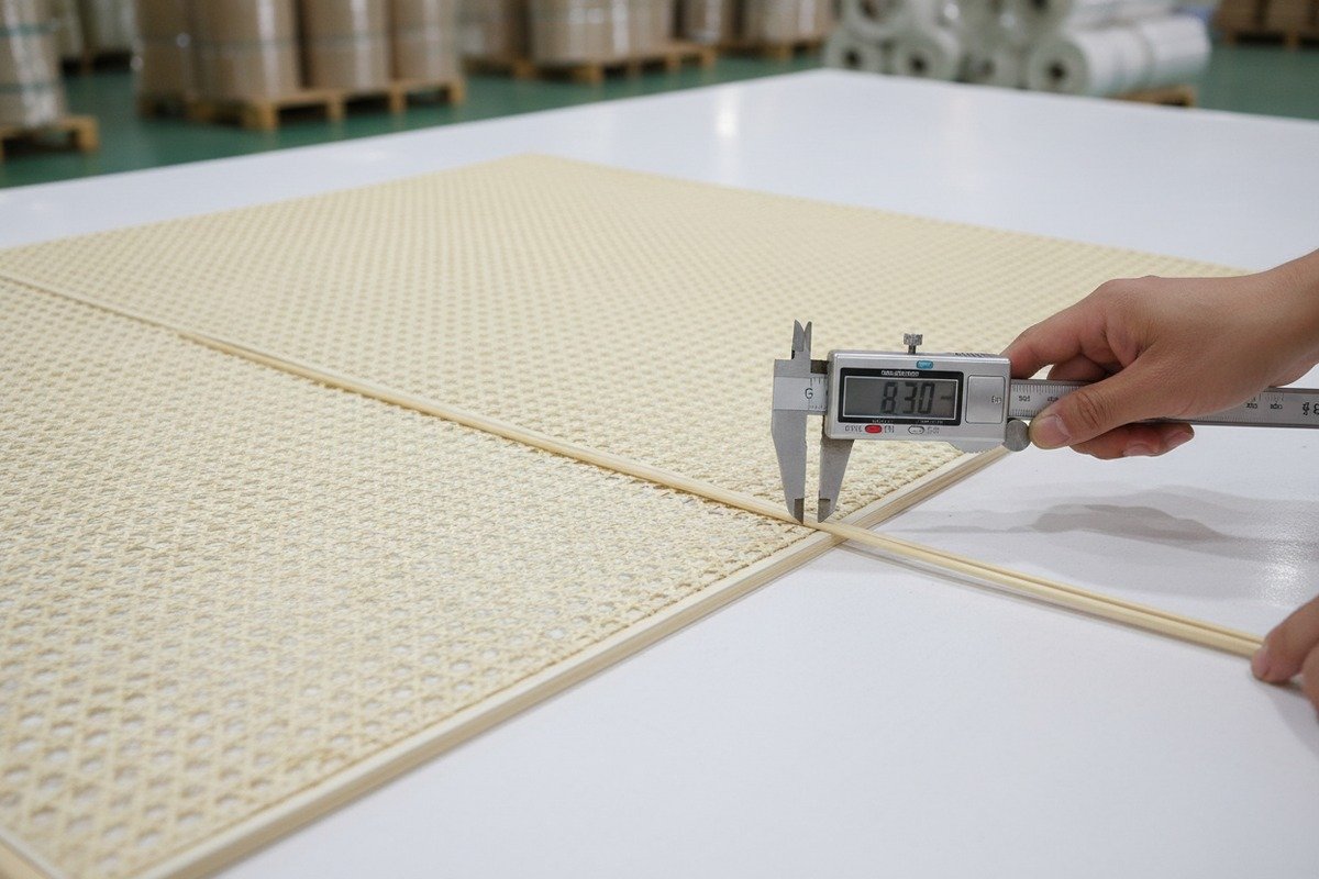 High quality hexagonal rattan webbing with uniform strand thickness and consistent geometric openings for furniture. (ID#2)