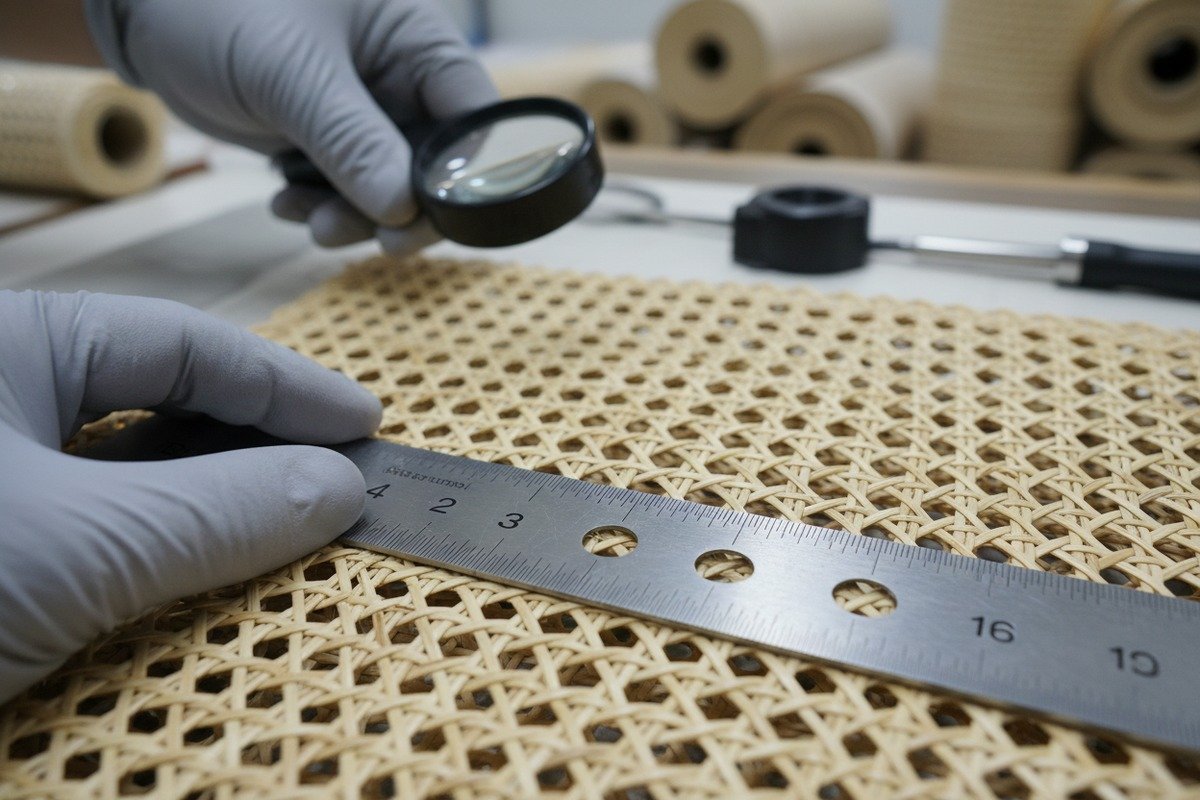 Measuring Rattan Mesh Size Measuring 1/2 mesh rattan webbing from center to center for furniture design (ID#2)