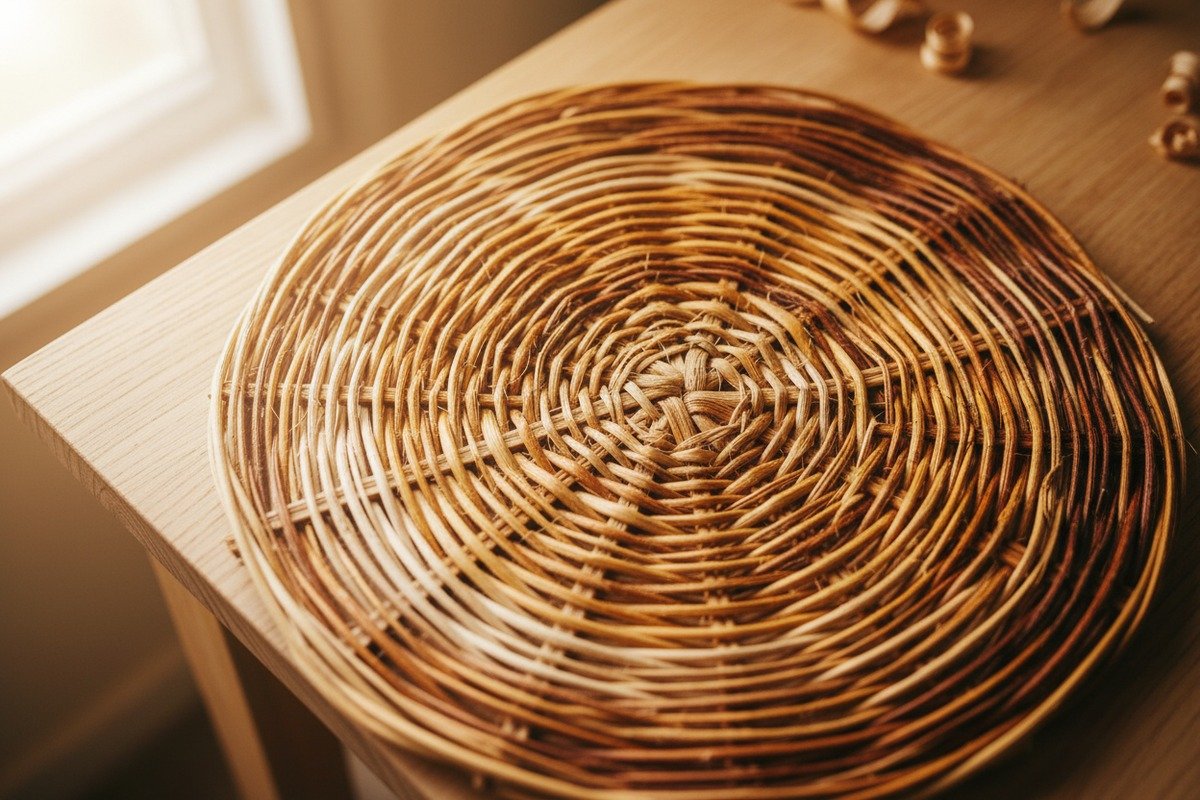 Natural rattan cane webbing showing organic color variations from pale straw to golden-brown (ID#2)