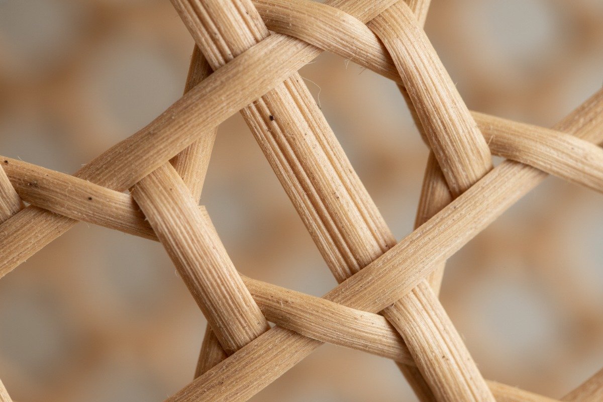 Real plant fiber cane webbing with coarse surface texture and visible natural grain lines (ID#3)