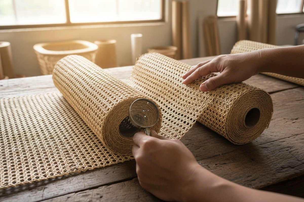 Comparison of Grade A and Grade B natural rattan cane webbing materials (ID#1)