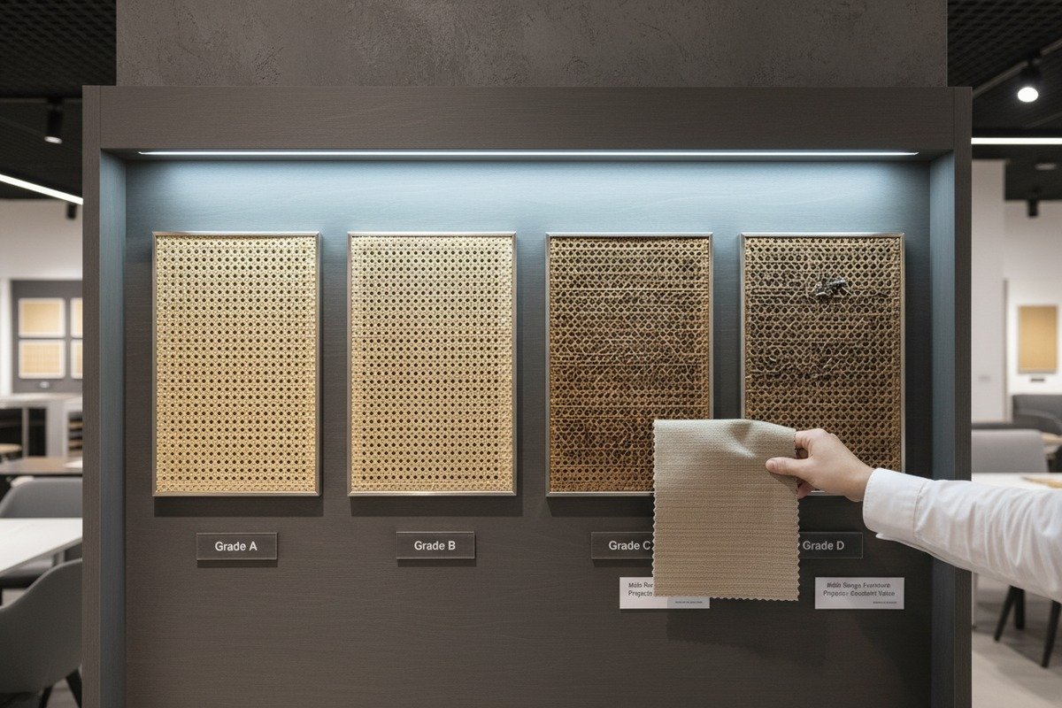 Different rattan weaving patterns including hexagonal open-mesh and radio weave styles (ID#4)