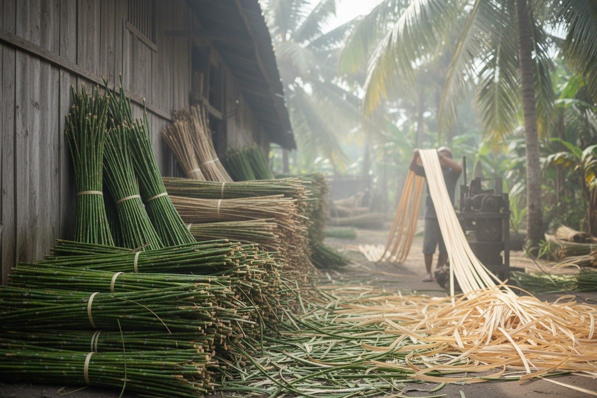 Cosmetic green spots on Grade C rattan webbing used for indoor furniture applications (ID#3)