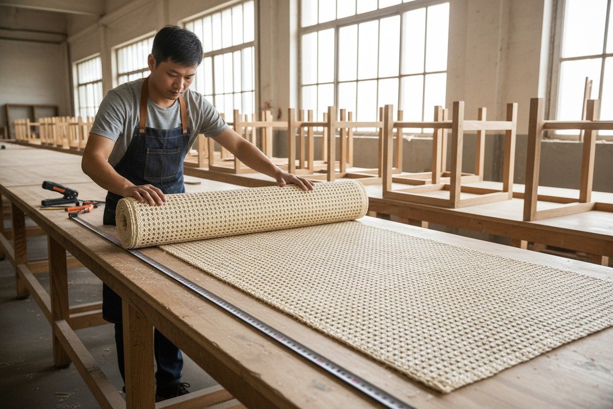 Standard Rattan Webbing Roll Sizes Standard 15 meter natural rattan and 30 meter synthetic webbing rolls for factories (ID#2)