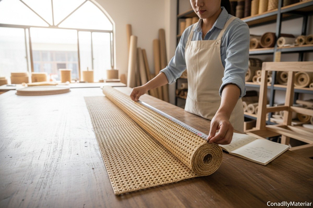 Calculating rattan cane webbing usage based on specific furniture dimensions for restoration projects (ID#1)