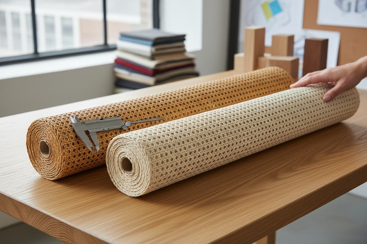 Comparison of natural and bleached rattan cane webbing for furniture sourcing (ID#1)