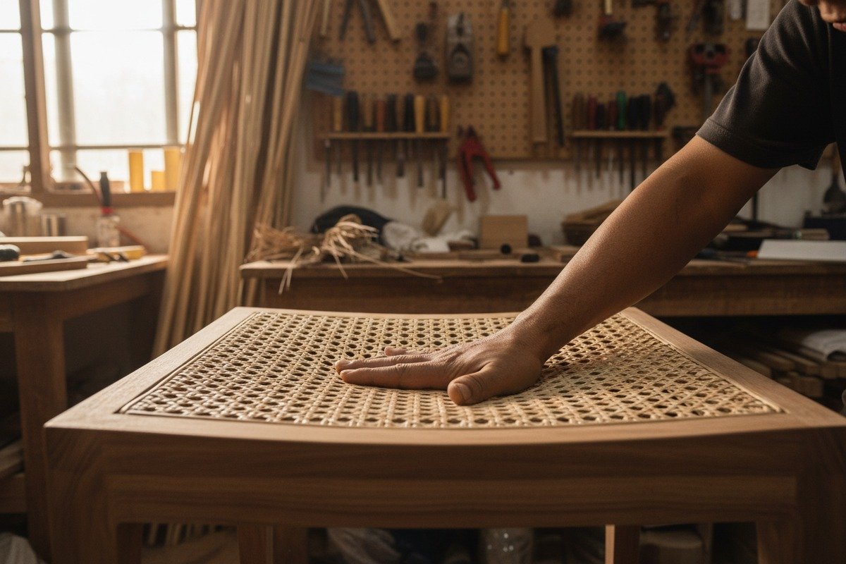 Rattan Mesh Durability Strength Dense rattan mesh providing strength and durability for load-bearing chair seat applications (ID#3)