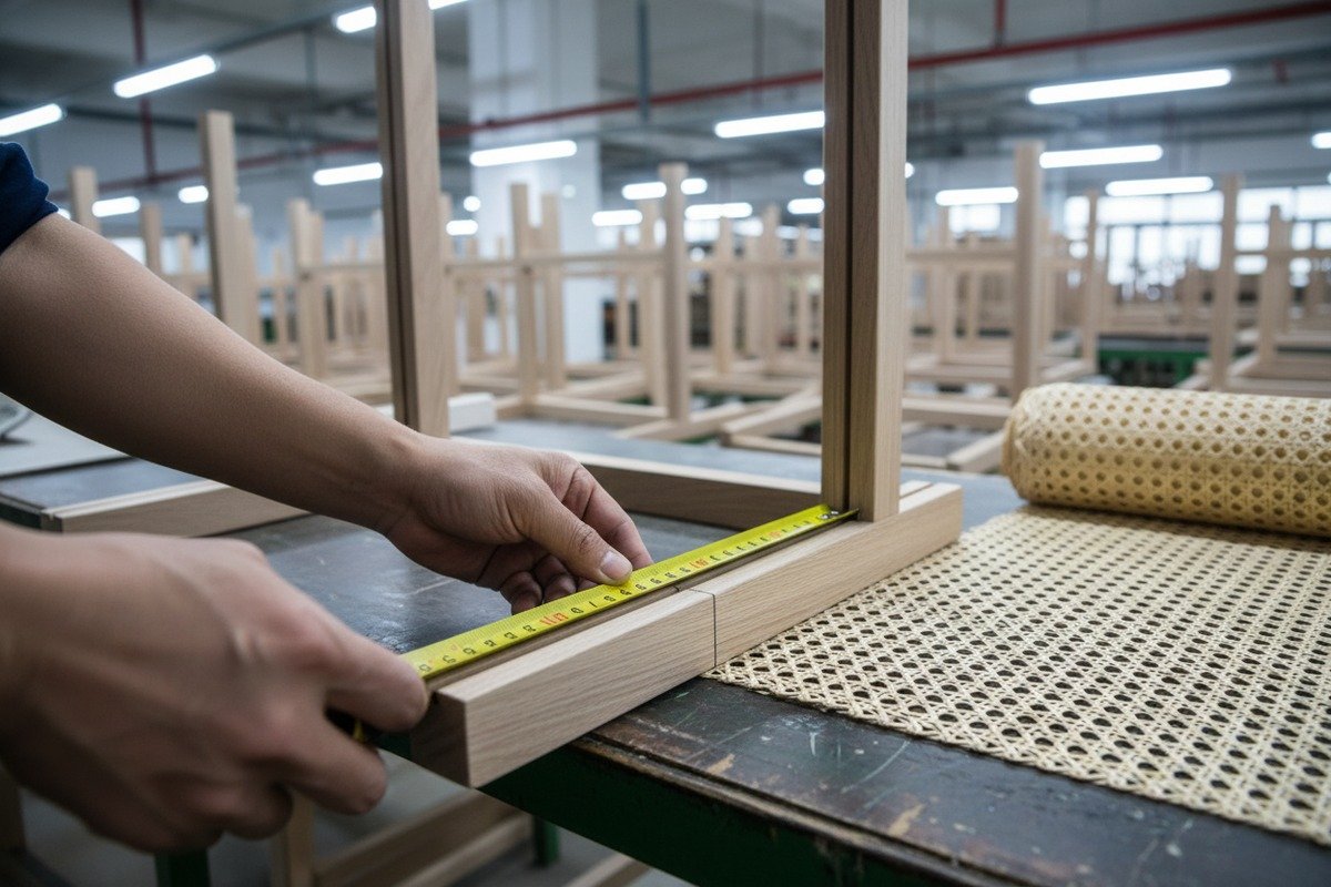 Measuring furniture frame groove-to-groove to determine ideal rattan webbing roll width (ID#2)