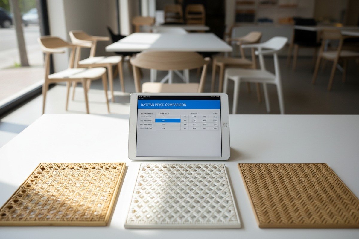 Comparing rattan material quotes using square meter pricing to normalize supplier costs (ID#3)