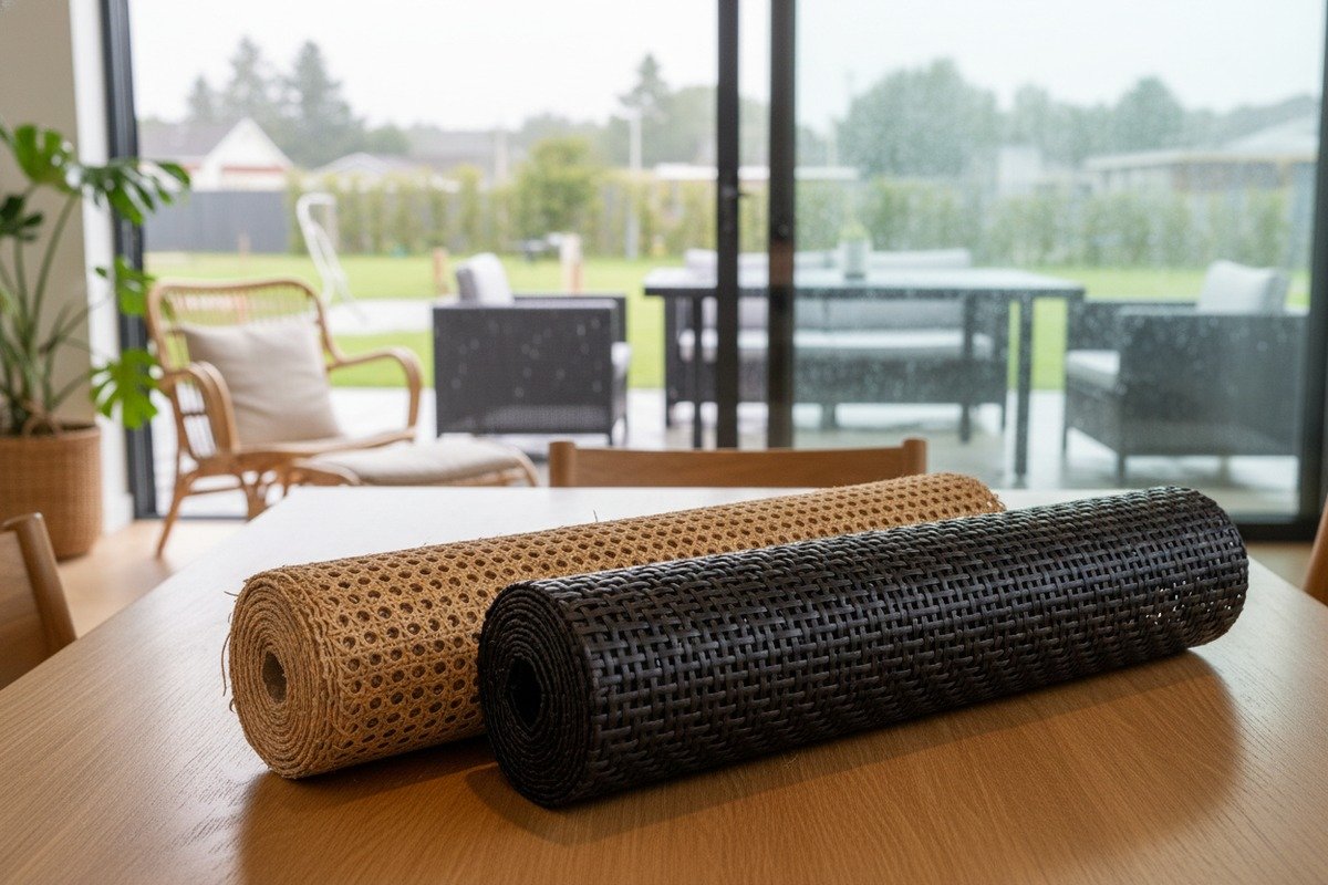 Comparison of natural rattan cane webbing and plastic rattan mesh for furniture projects (ID#1)