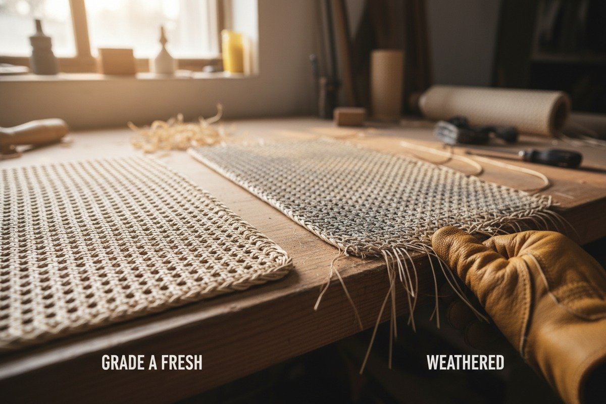 Wholesale cost comparison between natural cane webbing and cost-effective plastic rattan mesh (ID#3)