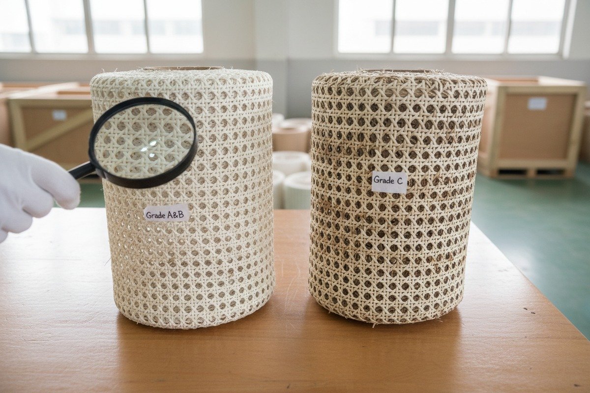 Comparison of Grade A&B and Grade C bleached natural rattan cane webbing (ID#1)