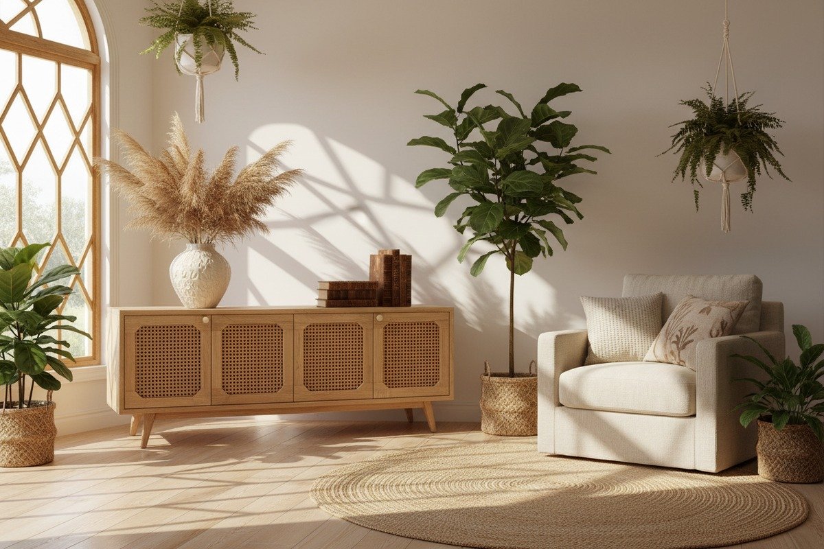 Aesthetic hexagonal rattan pattern for boho and tropical building material supply designs (ID#5)