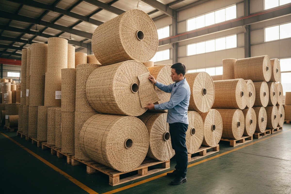 Custom Rattan Webbing Dimensions Custom sized rattan cane webbing rolls tailored for specific interior wall paneling project requirements (ID#4)