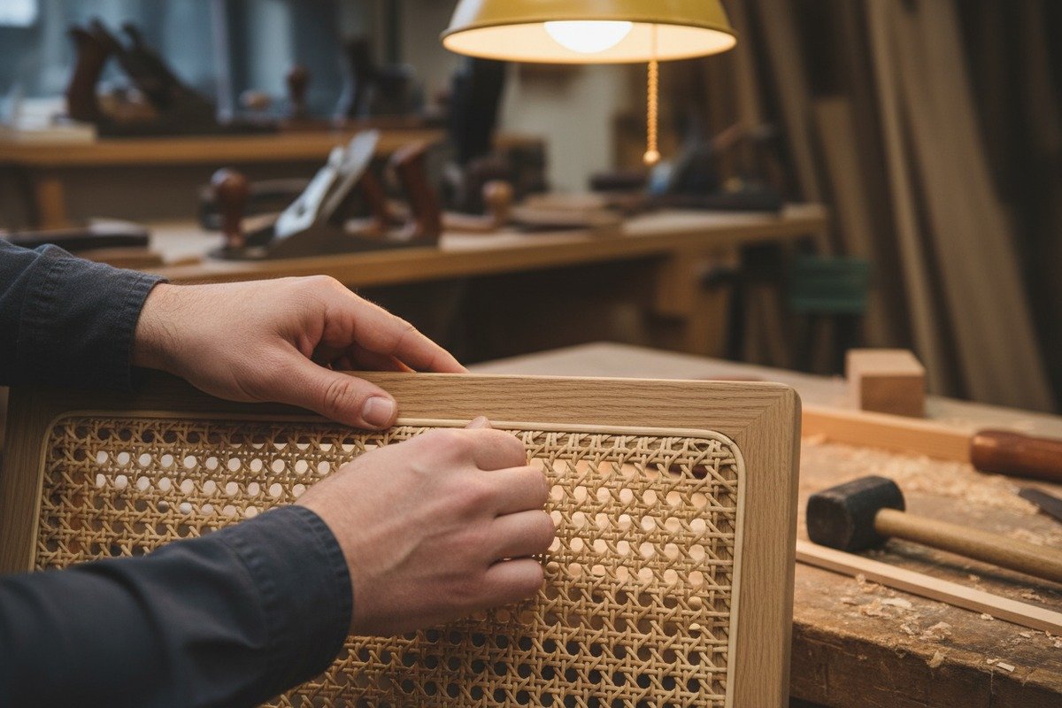 Inspecting budget-friendly rattan webbing samples to ensure quality and consistency (ID#4)