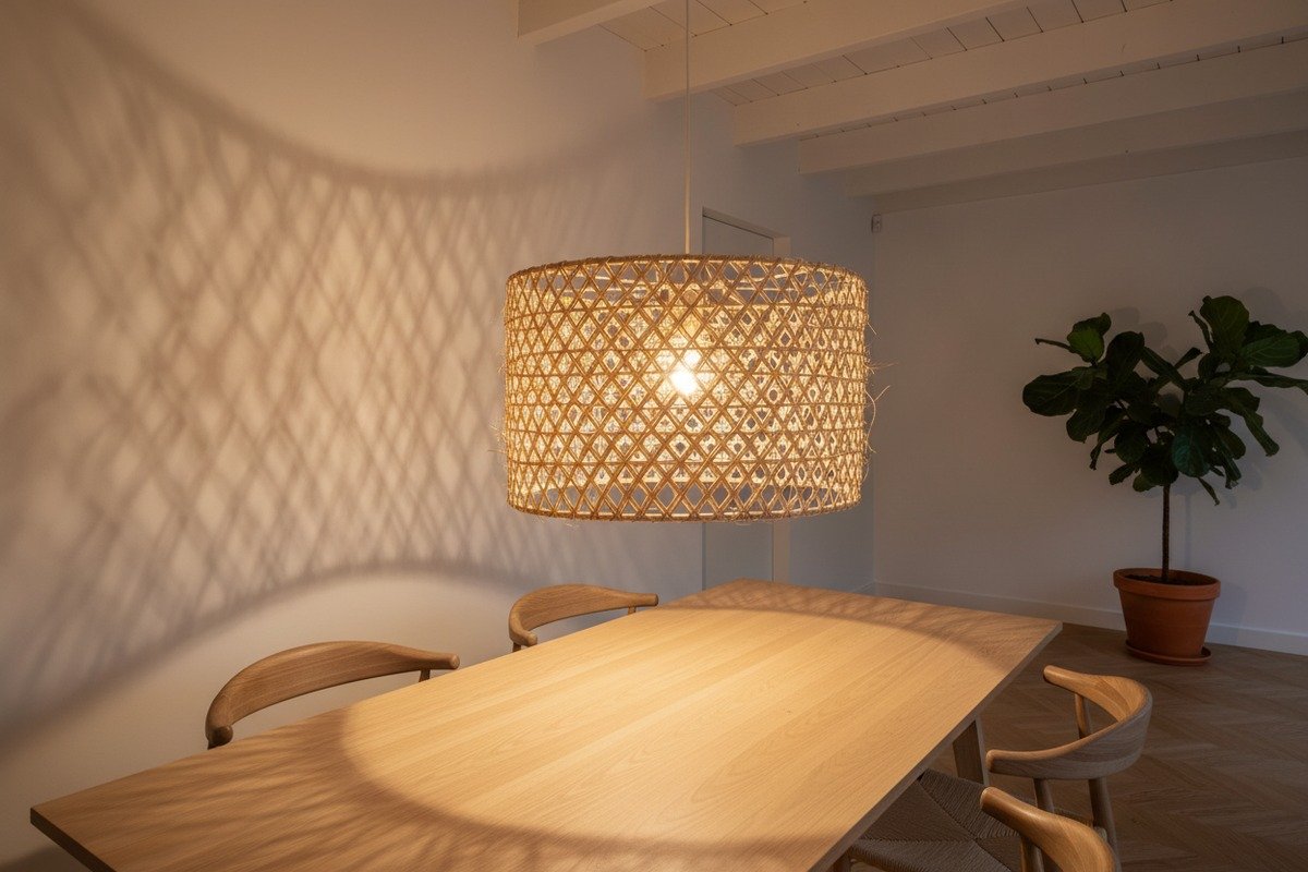 Rattan Lighting and Decor Incorporating rattan webbing into custom home lighting and decorative wall art projects (ID#3)