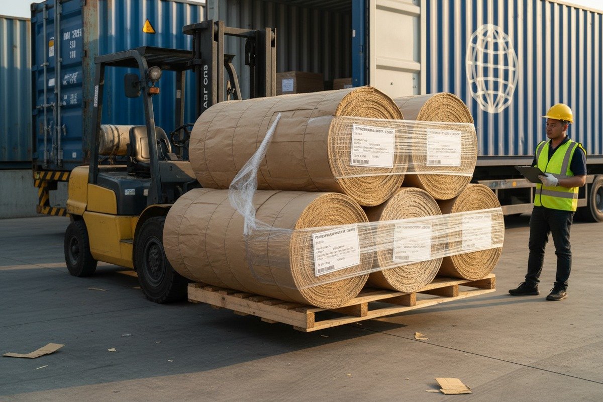 International shipping and packaging safety for large wholesale rattan cane webbing rolls (ID#4)