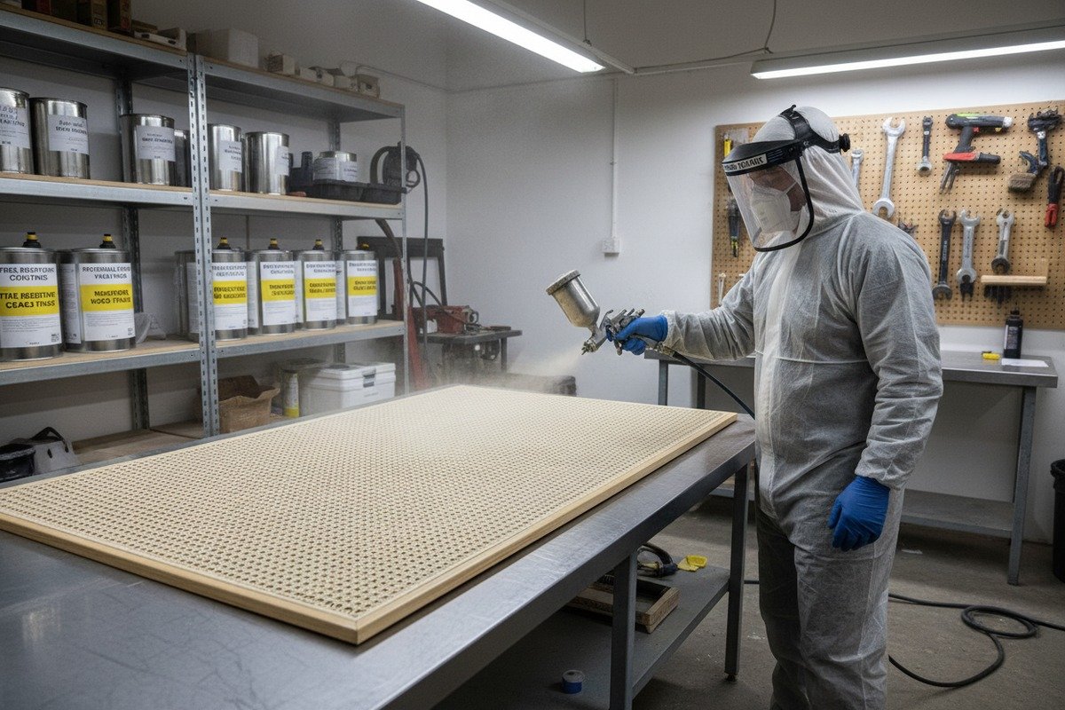 Fire-Retardant Rattan Webbing Fire-retardant treated rattan webbing meeting ASTM E84 standards for safe public interior spaces (ID#4)