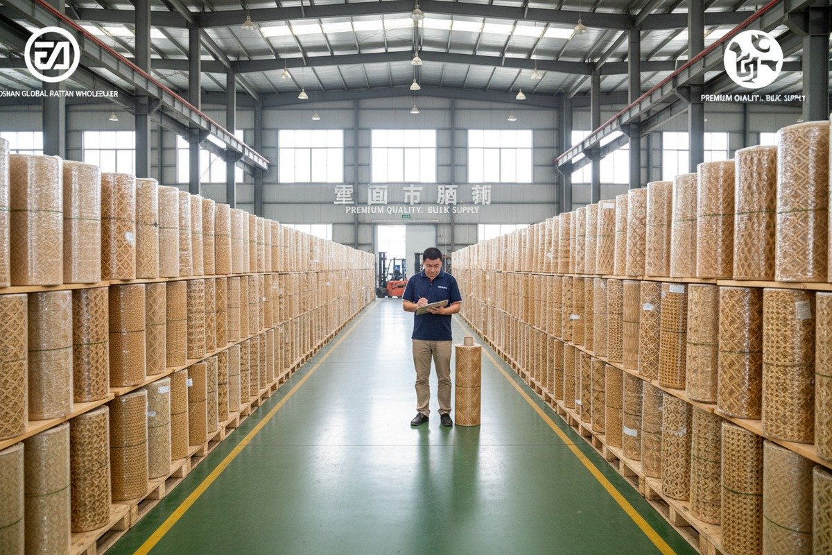 Bulk order of rattan materials showing uniform thickness and consistent weave tension (ID#5)