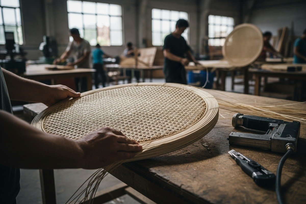 Flexible rattan cane webbing with optimal tension for efficient factory production and furniture assembly (ID#3)