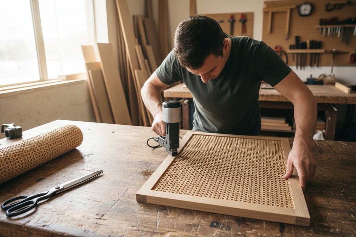 Natural rattan cane webbing used for decorative cabinet door panels (ID#1)