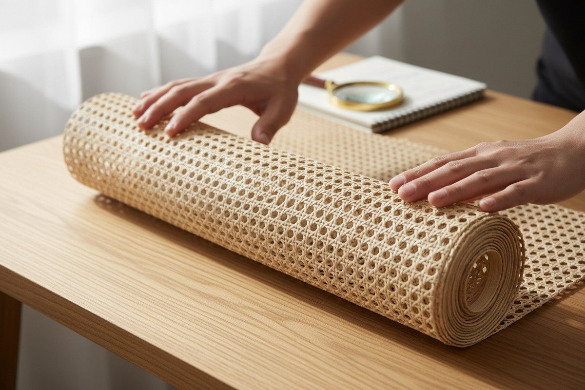 Authentic high-quality rattan cane webbing material for furniture manufacturing and identification (ID#1)