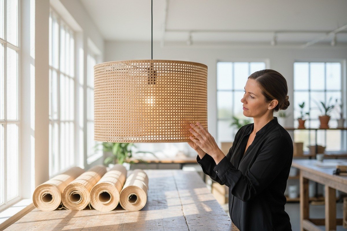 Creative applications of natural rattan cane webbing in modern lighting design (ID#1)