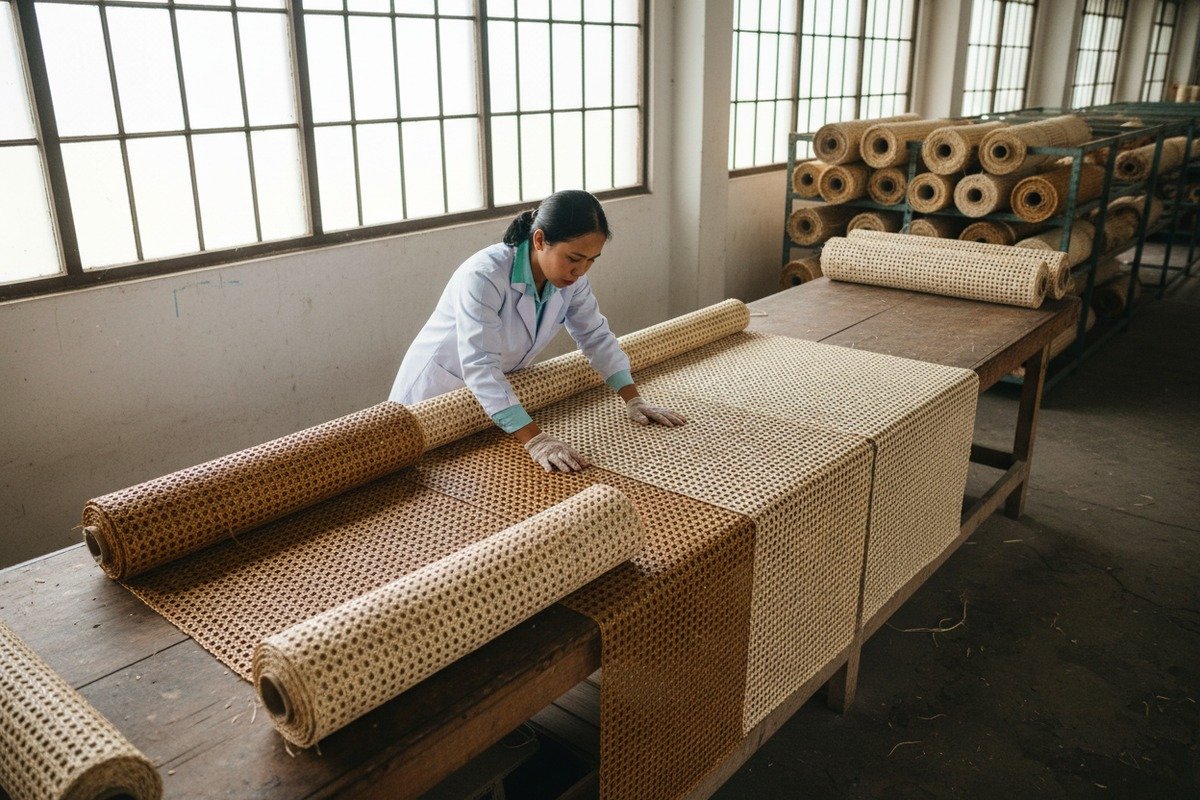Natural color variations in rattan cane webbing affecting the final furniture appearance (ID#1)