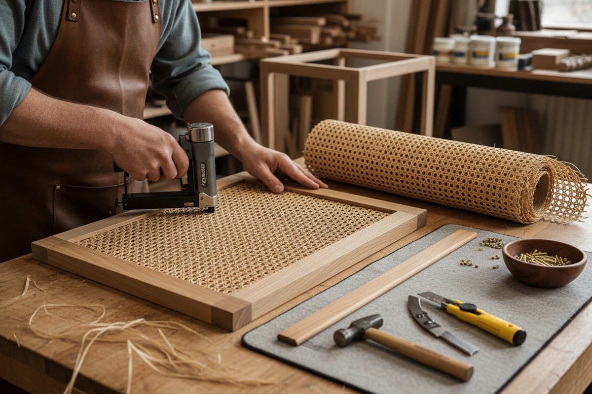 Diseño de Muebles de Ratán Personalizados Muebles personalizados con mimbre de ratán natural en puertas de gabinetes y respaldos de sillas (ID#2)