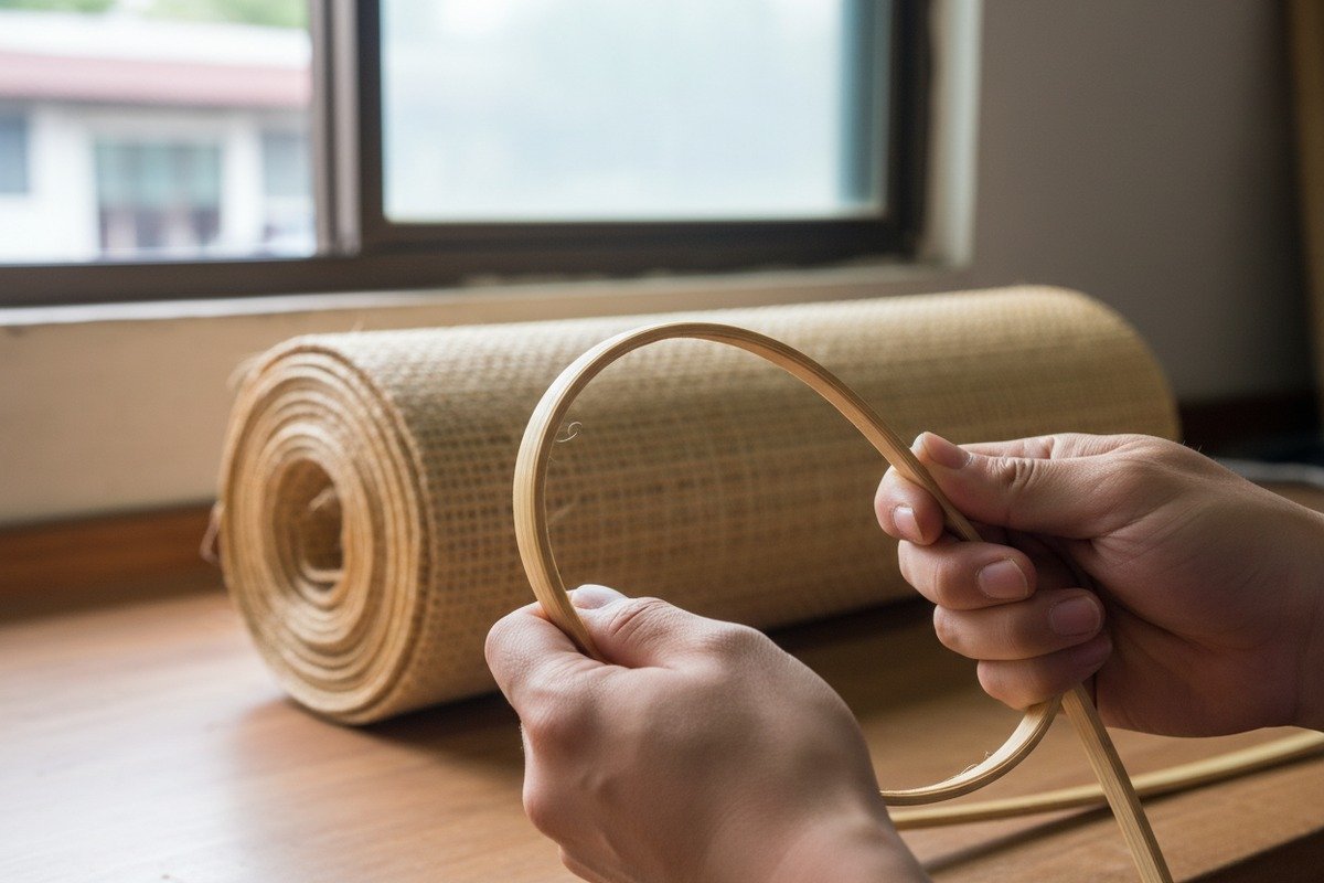 Measuring rattan roll dimensions and mesh opening size to confirm order accuracy (ID#4)