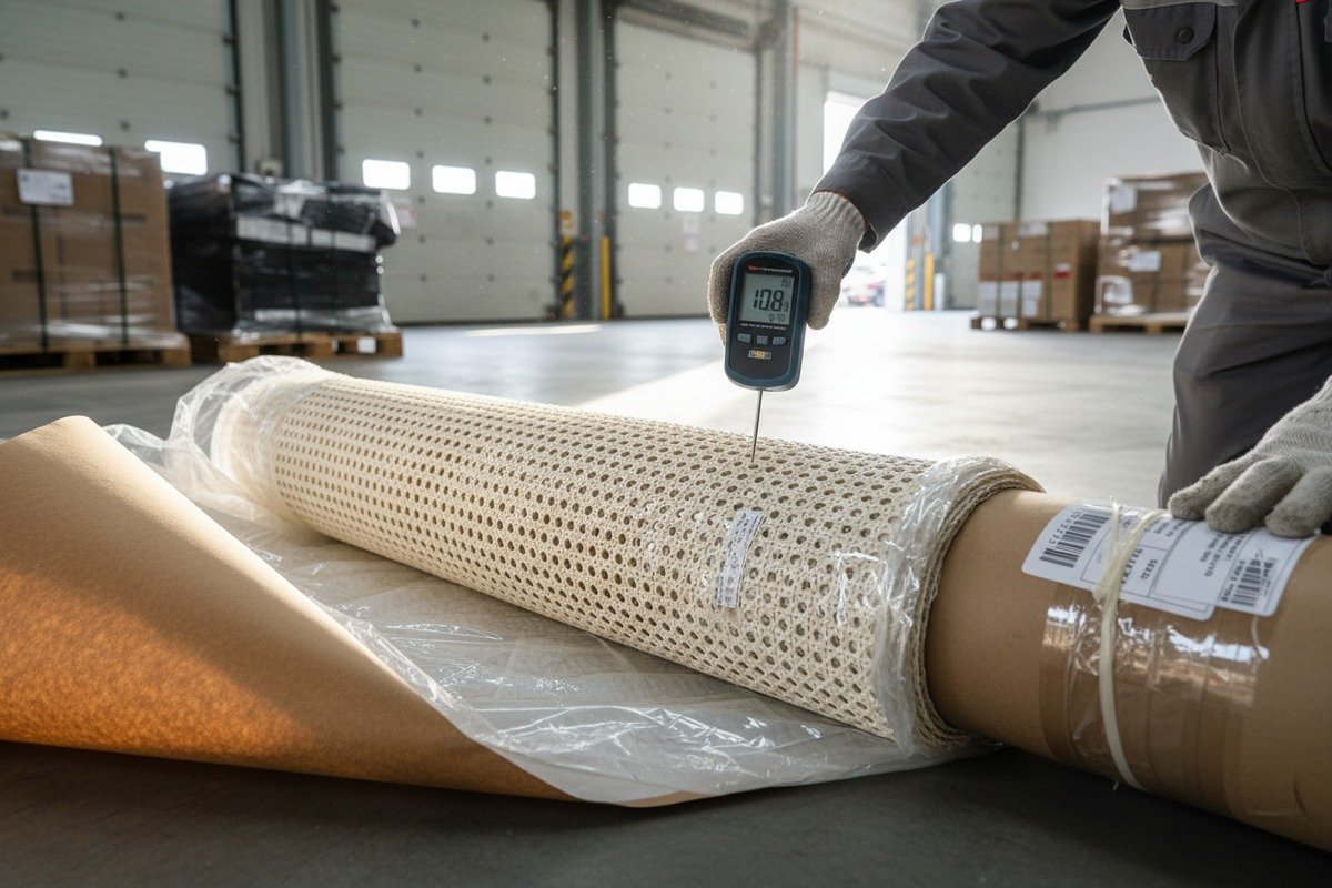 Inspecting rattan packaging for transit damage including moisture and crushed cardboard cores (ID#5)