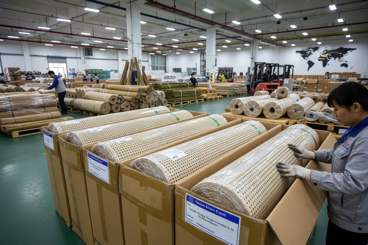 Qualitätskonsistenzprüfungen von Rattan Qualitätskontrollprozess, der eine gleichmäßige Webart und Strangintegrität über die gesamte Rattrolle gewährleistet (ID#5)