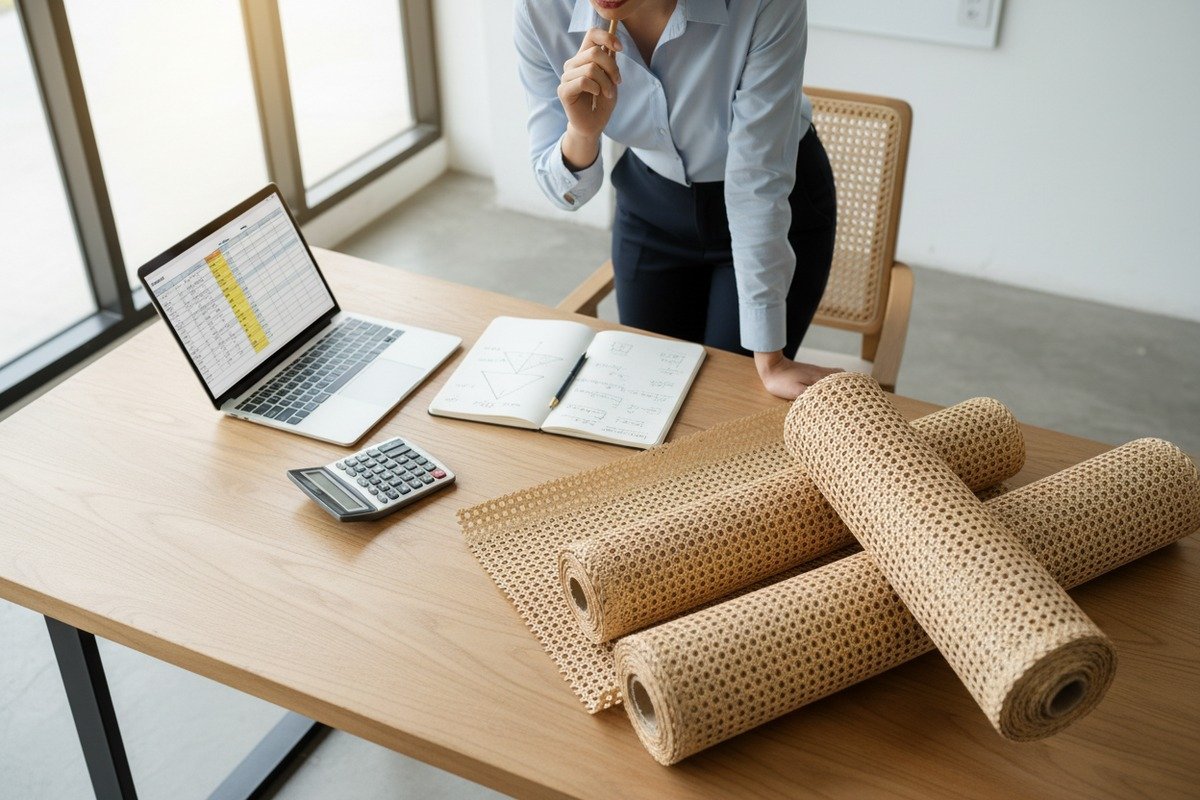 Cálculo del área y la cantidad de rejilla de ratán de caña natural para proyectos de muebles (ID#1)