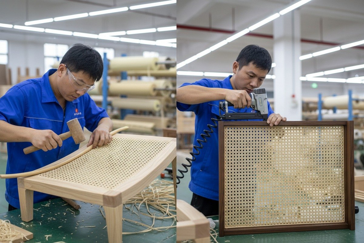 Inclusión de material de ratán adicional para desperdicio de corte, estiramiento y coincidencia de patrones en proyectos de muebles (ID#3)